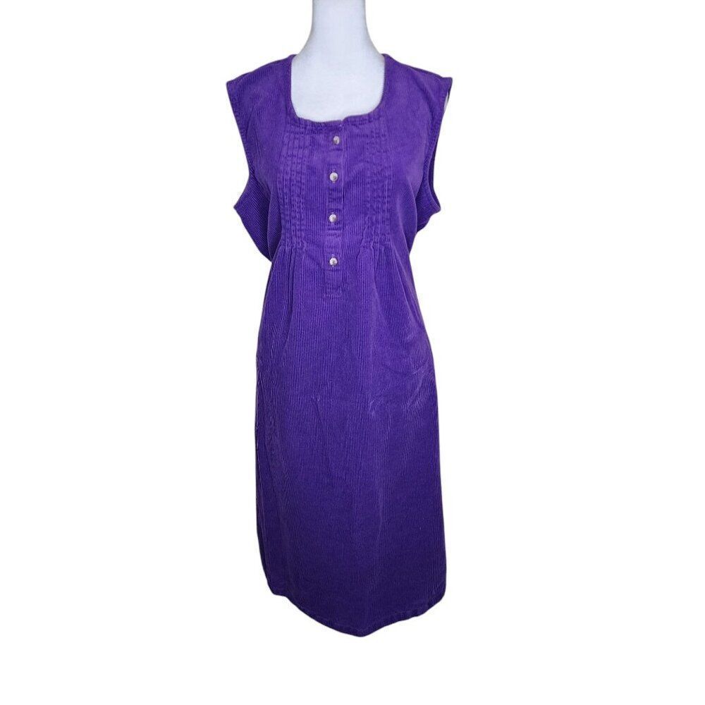 Vintage 90s Sleeveless Corduroy Tie Waist Pinafore Dress Womens 2XL Purple Modes